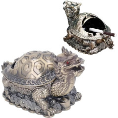 Tissting Винтажная пепельница с ветрозащитной крышкой, 20 см, 3 отделения, бронзово-цинковый сплав, дракон, черепахи, стол, декор, металлический п