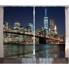 Шторы Abakuhaus New York в деревенском стиле, Бруклинский мост, штора на ленте для спальни с петлями и крючками, 280 x 245 см, темно-синий