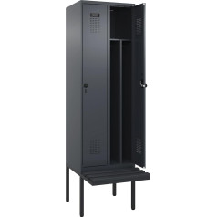 kaiserkraft Evolo Plus Шкафчик с центральным разделителем и скамьей 2 отделения разделитель центральный серый W 600 мм безопасная поворотная защелка с