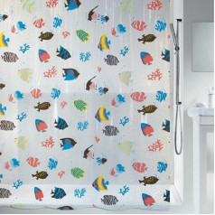 Spirella Занавеска для душа Fish PEVA Clear Plastic, 180 x 200 см, синий/оранжевый/желтый/черный/зеленый