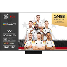 TCL 55QM8B 55-дюймовый (139,7 см) мини LED-телевизор, QLED, 144 Гц, 4K HDR Premium 1300 нит, Google TV, Dolby Atmos, Onkyo, Game Master Pro 2.0