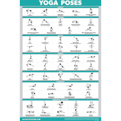 QuickFit Yoga Position Exercise Poster - Yoga Asana Poses Chart - Laminated 18
