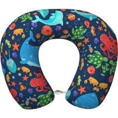 Подушка для путешествий jingong Ocean Whale Fish Octopus Print Ultimate Comfort Neck Pain Relief Memory Foam Travel Pillow