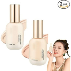 2 x Hydrating Waterproof and Light Long-Lasting Foundation, ADMD Light Fog Makeup Holding Liquid Foundation, Full Concealer Foundation Cream (Ivory White + Natural Colour)