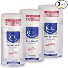 CL Crystal Antiperspirant Deodorant Against Strong Sweating - Pack of 3 120 g Mineral Stick for Sensitive Skin - Deodorant Stick Lasts Over One Year - Anti Perspirant Men & Women - Deodorant Men