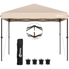 Sekey One Person Setup Gazebo 3 x 3 Waterproof Stable Winterproof Pop Up Folding Gazebo Camping Foldable Party Tent Garden Tent with 4 Sandbags for Festivals, Events, Picnics, Khaki