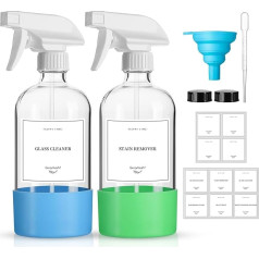 GIVAMEIHF 2 Pack Clear Glass Spray Bottles Refillable Empty Bottle with Adjustable Nozzle Spray Bottle for Essential Oils Cleaning Pets Plants Hair Mist 16oz