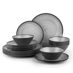La Joventino 24-Piece Camping Tableware Melamine Set for 8 People - Crockery Set Plate Set Including Bowls - Camping, Motorhome & Picnic Safe - Anvil Design, Dishwasher Safe