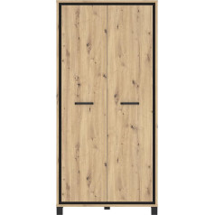 Forte Шкаф TRONDHEIM 100 210, маленький промышленный, шкаф с распашными дверями, 2 двери с полками и штангой для одежды, дуб артизан/черный дуб, 99 см в ш