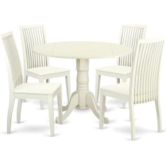 East West Furniture Кухонный стол и стулья DLIP5-LWH-W из 5 предметов включает круглый обеденный стол с откидной створкой и 4 обеденных стула, 106 x 107 см, бел