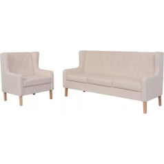 Gecheer 2-Piece Sofa Set Fabric Sofa Upholstered Sofa Lounge Sofa Design Sofa Living Room Sofa Seat Furniture Fabric Cream White