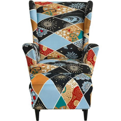 Highdi 2-Piece Wing Chair Cover with Ottoman Protective Cover, Armchair Throws, Wing Chair Protective Covers, Stretch Tiger Chair Cover with Armrest, High Backrest (Flower Capital)