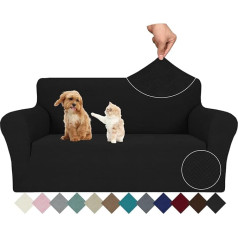 ‎Ystyle Ystyle Stretch Sofa Cover 2 Seater, Sofa Cover Non-Slip with Armrest, Elastic Couch Cover Jacquard, Universal Sofa Cover Modern, Sofa Protector Dog Cat for Living Room, Black