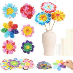 DATIFF Pack of 12 Flower Bouquet Craft Set Children's Flower Creative Sets for Crafts Poke Art DIY Toys Flower Foam Rubber Craft Gift for Boys Girls Christmas Children's Birthday