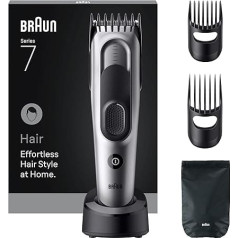 Триммер для волос Braun HC7590 Series 7 + 5 аксессуаров, лезвие с пожизненной остротой, 17 установок длины с кнопкой памяти, время работы 50 минут, моющи