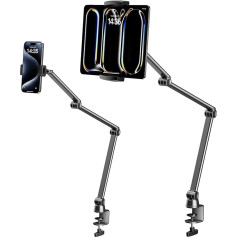 LULULOOK Tablet Holder Bed, алюминиевая кровать-держатель iPad с эластичным длинным рычагом, регулируемый держатель Kindle, 2 зажима, настольная подставка д