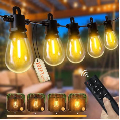 Pogestrand LED Fairy Lights Outdoor 30 m with Remote Control, S14 100 ft Outdoor Fairy Lights with 30+2 IP65 Waterproof Fairy Lights Bulbs, Garden Fairy Lights for Patio, Balcony, Yard, Warm White