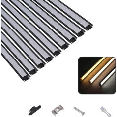 T&K LED Алюминиевый профиль 9 x 1 м U-образной формы скрытой установки черный с опаловой крышкой, торцевыми заглушками и монтажным кронштейном, 