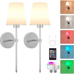 Sobrovo Battery Wall Light Indoor RGB Dimmable LED Wall Light Wireless Wall Light Battery USB Rechargeable Wall Lamp with Remote Control for Bedroom, Hallway and Staircase, Brushed Nickel