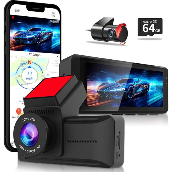 Автомобильная камера с разрешением 4K, WiFi Dash Cam с GPS и записью шлейфа, Dash Cam с широкоугольным объективом 170° и ночным видением, Dash Camera с G-сенсор