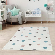 Детский ковер Jimri Dots, Oeko-Tex Seal, цвет: бежевый, голубой, розовый, детская комната / подростковая комната (белый, 80 x 150 см)