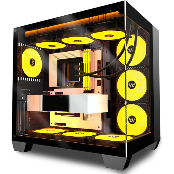 KEDIERS PC Case Pre-Installed 6 ARGB Fans, ATX Mid Tower Gaming Case, with Double Tempered Glass Full Screen Computer Case, G500 (Black)