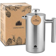 Френч-пресс, нержавеющая сталь, 0,35-1 литр (2-5 чашек), кофеварка с двойными стенками и изоляцией, в комплект входят сменные фильтры и пошаговая