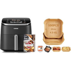 Фритюрница COSORI XXL Turbo Blaze, 6 л с 5 уровнями скорости и бумагой для выпечки для фритюрниц 4,5-6 л, серо-желтая