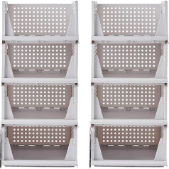 RMAN Pack of 8 Stackable Foldable Wardrobe Storage Boxes Cabinet Organiser Drawers Plastic Storage Boxes for Home Bedroom Kitchen - White