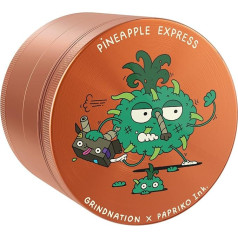 GRINDNATION X PAPRIKO Grinder 'Pineapple Express' | Orange | Diameter 63 mm | Razor-Sharp Grinder | Strong Magnet | Set of 4 | Set Includes Bag, Scraper & Brush