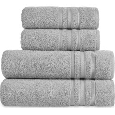 Comfy Wings 4-Piece Terry Towel 100% Cotton Set with Various Sizes, 2 x Bath Towels 70 x 140 cm and 2 x Hand Towels 50 x 100 cm, Terry Cloth, Absorbent Soft Luxury Shower Towels, Bath Towels (Silver)