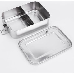 Премиальный ланч-бокс из нержавеющей стали 1400 мл с герметичной крышкой и защелкой, портативный однослойный контейнер для еды с 2 отделения