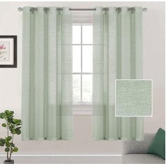 Шторы с люверсами, вуалевые шторы, комплект из 2, В 160 x Ш 132 см, зеленая льняная штора, полупрозрачные шторы для гостиной, спальни, детской ком