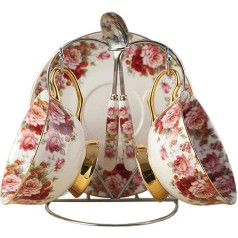 Кружка из фарфора Céramique 2 Séries для кафе Tasses et Soucoupes, Fleur, Blanc Et Rouge