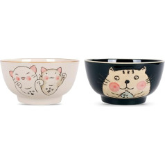 CoolChange Cute Japanese Rice Bowl Set | Hand Painted | 2 Pieces | Asian Dining Bowls | Decor: Кошки