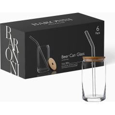 16-фунтовые стаканы для холодного кофе и чая со стеклянными соломинками и бамбуковыми крышками Прозрачная посуда для напитков Набор из 6 ст