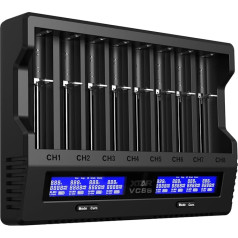 XTAR VC8S 18650 Универсальное зарядное устройство USB C с ЖК-дисплеем, тестом емкости и 8 слотами для зарядки 1,2 В AA 21700 26650 аккумуляторов - Зарядное ус