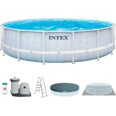 Intex 26746NP Prism Frame Chevron Round Above Ground Pool Фильтр-насос 5678 л/ч, лестница, тент и брезент, 19156 л, сталь и ПВХ, многоцветный, 488 x 122 см