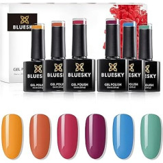 Набор гель-лаков для ногтей Bluesky, Летняя коллекция 2021, оранжевый, розовый, фиолетовый, синий, зеленый, 6 x 10 мл (полимеризуется под светодиодно