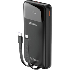 Dudao Powerbank 20000mAh со встроенным кабелем iPhone Lightning USB-C USB-A 22.5W PD - черный