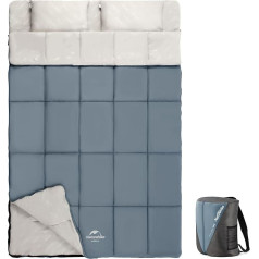 Naturehike Double Sac de Couchage Avec 2 Oreillers, Sac de Couchage Rectangulaire Camping Pour 2 Personnes Détachable Comfortable Pour Tentes Camion Randonnée Extérieur Intérieur, 215 x 145 cm
