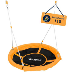 HUDORA Nest Swing 110 - зеленые/оранжевые качели до 100 кг - подвесные качели диаметром 110 см для использования в помещении и на улице - регулируемые по