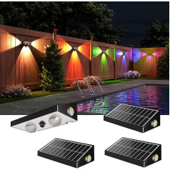JACKYLED Solar Wall Light Outdoor - 3-Way RGBCW Lens LED | Solar Lights for Outdoors, 10 Modes, 50LM, Dusk to Dawn Auto On/Off, IP65 Waterproof, for Wall, Garden & Backyard, Pack of 4