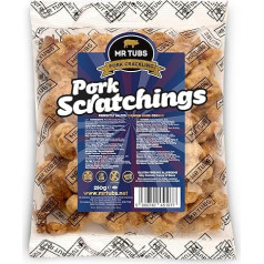 Mr Tubs Premium Pork Scratchings - без глютена - идеально соленые, 1 x 250 г пакет, богатые белком, низкоуглеводные, кето-дружественные закуски из свиной кожур