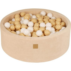 MeowBaby Ball Pit - круглый детский бассейн 90 х 30 см с 200 шариками, бархат, экрю: Белый / Бежевый