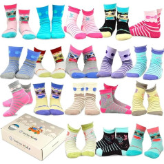 TeeHee (Naartjie) Kids Girls Fashion Cotton Fun Crew 18 Pair Pack Gift Box (9-10 лет, бабочка и сова)