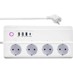Матовый Smart Power Strip USB C (PD20W) zauzau 16A Intelligent Multiple Socket Matter with 4 AC Single Switches 4 USB, Power Strip Compatible with Google Home (Matte Smart Power Strip)