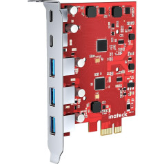 Inateck RedComets U25 PCIe 3.0 x1 USB Card с 3 портами USB-A и 2 портами USB-C, 8 Гбит/с, не требует внешнего питания, красный