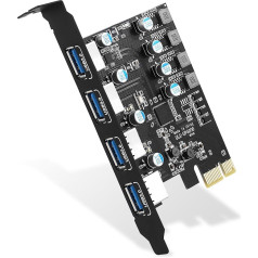 Карта USB 3.0 Card 4 Port 5Gbps, PCIe USB 3.2 (USB 3.1) Gen1 Expansion Card для настольных ПК Windows XP/Vista 7/8/8.1 MAC OS 10.8.2 выше