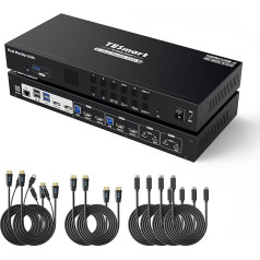 TESmart USB 3.0 HDMI+USB-C MST KVM переключатель 4 ПК 2 монитора, 4K@60Hz KVM док-станция с сетью, эмуляторами EDID, гарнитурой, переключателем горячих клавиш, вход